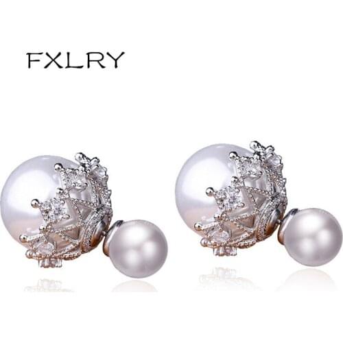 FXLRY New Elegant Fashion White Color Micro Inlay AAA Zircon Simulated Pearl Earrings Earrings For Women Accessories Jewelry