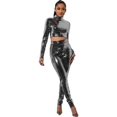 New Celebrity Bodycon Playsuit Fashion Sexy Polyester Stretch Bright Side Women Jumpsuit Silver Sequins Casual Bodysuit