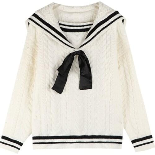 Sweaters For Women Fashion 2020 Winter Long Sleeve Turndown Collar Lace Up Knitted Pullover Preppy Style Girly Basic Sweet Top