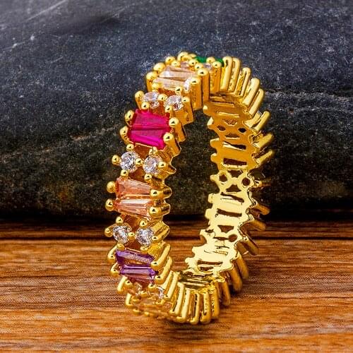 Delicate Minimalist Tiny Micro Cubic Zirconia Ring Crystal Rhinestone Gold Color Copper CZ Rainbow Jewelry For Women Girls Gifts
