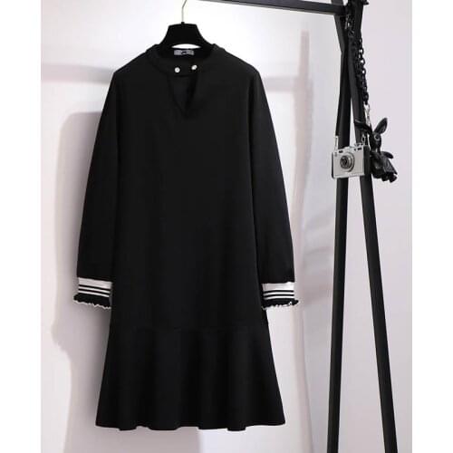 Autumn long sleeve temperament dress women plus size bust 149cm 5XL 6XL 7XL 8XL 9XL loose casual o-neck black dress women