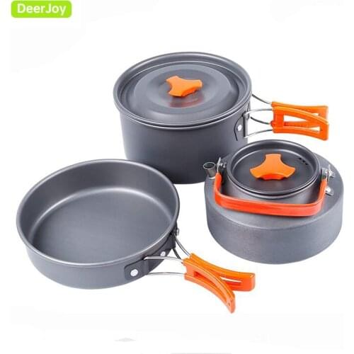 2-3 persona Camping al aire libre portátiles vajilla tetera Fry Pan olla cocina viajes juego de Picnic Camping Cookware Set