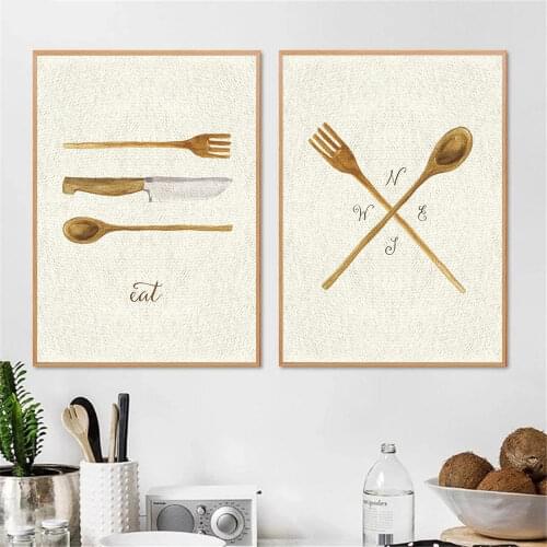Abstract Kitchenware Fork Spoon Wall Art Canvas Poster Kitchen Dining Print Painting Modern Wall Pictures Living Room Home Decor