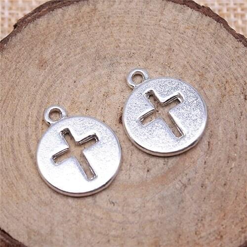 Free shipping 54pcs 15mm antique silver cross charms diy retro jewelry fit Earring keychain hair card pendant accessories