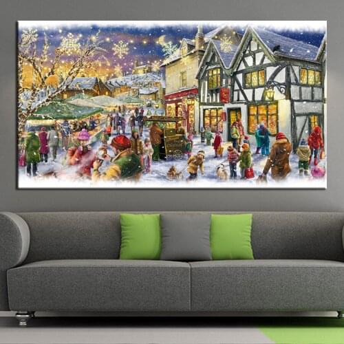 Merry Christmas Large 5D DIY Diamond Painting Full Rhinestone Embroidery Scenery House Mosaic Needlework Home Decor Gift AA1682