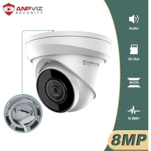 Anpviz 8MP 4K Turret POE IP Camera Support SD Card Slot Built-in Microphone Security CCTV Cam Network WDR ONVIF IP67 H.265