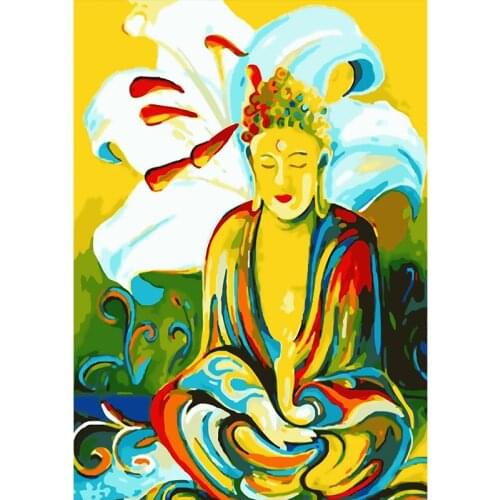 Painting By Numbers Religious buddha Flowers Hand Painted Peony Oil Paint By Number Wall Art Drawing Canvas