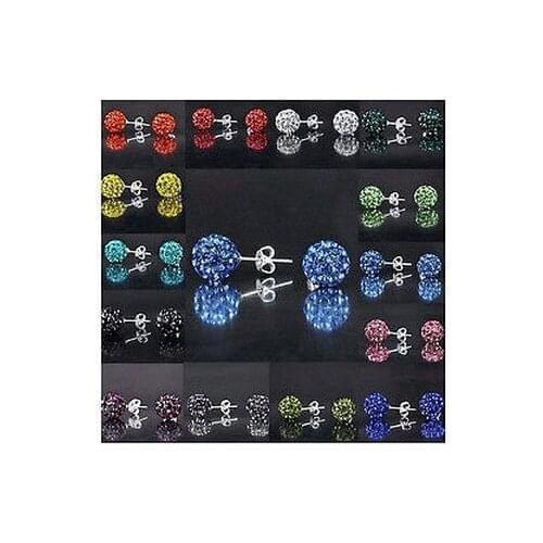Best 8mm iky fashion silver plated Earrings Clay Disco Crystal Ball Stud Earring Mix Colors Rhinestone