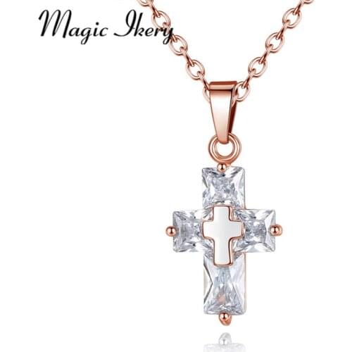 Magic Ikery New Cross Design Pendant Necklace With Luxury Austria Crystal Zircon For Women Fashion Jewelry MMN152