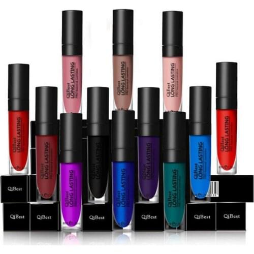 QiBest Makeup Tool Velvet Matte Waterproof Liquid Lipstick Lip Gloss Pencil Long Lasting Lip Stick High Color Rendering 12Colors