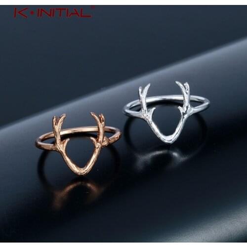 Kinitial Fashion Gold Jewelry Knuckle Rings Cute Animal Deer Antler Rings for Women Girl Stag Animal Ring Christmas Gifts