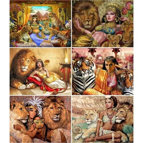 HUACAN Oil Painting By Numbers Woman Drawing On Canvas DIY Coloring By Number Lion Animal Kits Home Decor