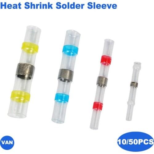 10/50pcs Pack Soldering Terminals Heat Shrink Solder Butt Connectors SolderConnectorKit WireConnectorWelding Cable connectors