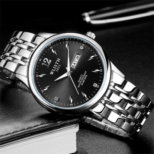 WLISTH Stainless Steel Wrist Watch Men Watches Multi-function English Calendar Luxury Man Brand Design Quartz Clock Waterproof