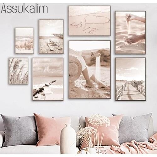 Beach Landscape Canvas Painting Hand Sand Wall Art Posters Reed Poster Prints Nordic Wall Pictures For Living Room Decoration