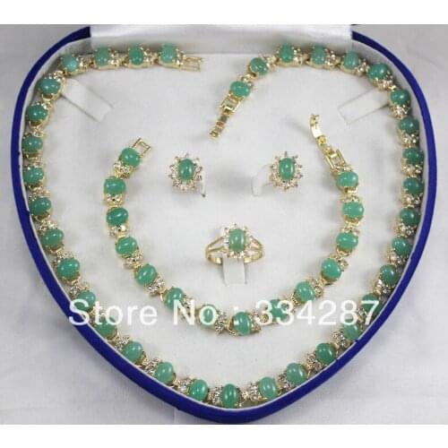 New Listed !Free Shipping Light green Jades Necklace Bracelet Earring Jewelry Set