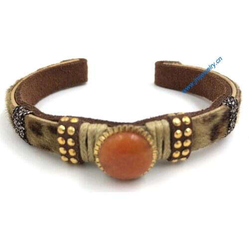 New European Jewelry Suppliers handmade weaving bracelet metal Phosphorus stone bracelet for women