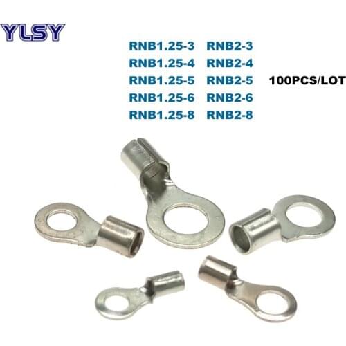 100Pcs Ring Naked Cord End Crimp Terminals Bare Electrical Wire Connector RNB1.25 RNB2 Cable Ferrules 22-14AWG 0.5-2.5mm2