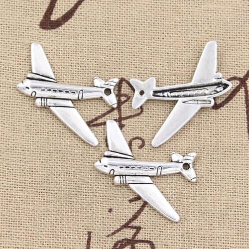 15pcs Charms Airplane Plane 25x31mm Antique Silver Color Plated Pendants Making DIY Handmade Tibetan Silver Color Jewelry