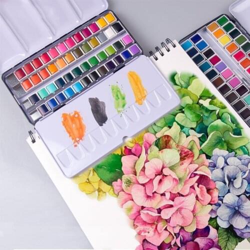 Portable 48Colors Pigment Solid Watercolor Paints Set Tin box Paint Set Pigment Solid Paint Set Palette For students