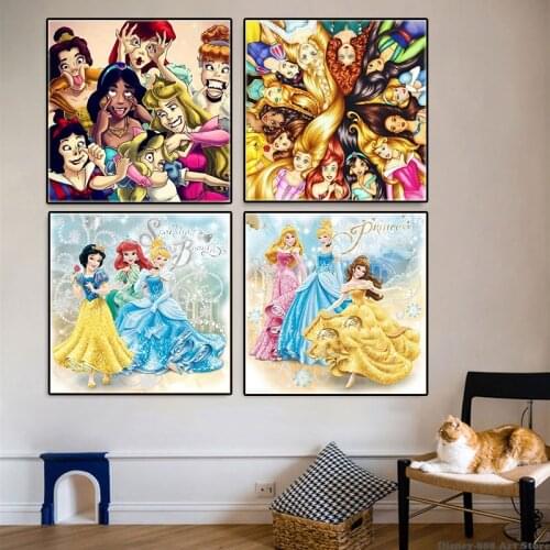 Disney Nordic Princess Cartoon Poster Belle Tiana Watercolor Canvas Painting Print Nursery Wall Art Kids Room Decor Gift Cuadros
