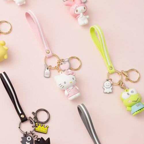 Cool Pudding Dog Hello KT Cat Cool Penguin Frog Pig Set Anime Cartoon Women Key Chain Pendant Stainless Steel Keychain