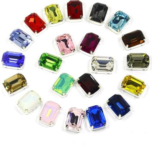Rectangle K9 Glass Crystal Colorful Sew On Rhinestones With Silver Claw Octagon White Glass Stone Sewing Diamond For Dress