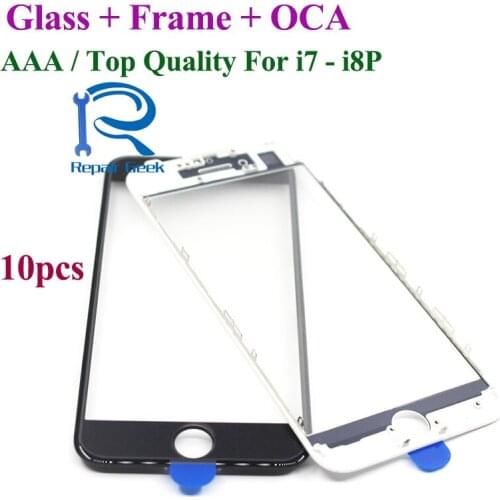 Repair Geek 10pcs AAA and Top Quality Glass Lens with Frame bezel OCA Film For iPhone 7 8 plus 3 in 1 Cold Press Replacement