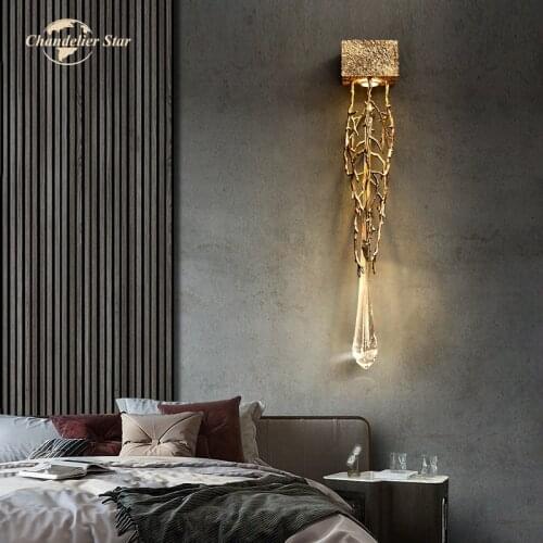 Luxury LED Wall Lamps Modern Gold Aluminum Copper Crystal Wall Sconce Bedroom Living Room Corridor Hotel Villa Lights Lustre