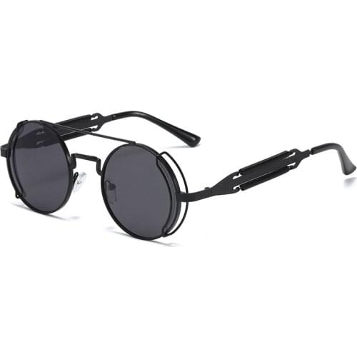Steampunk Sunglasses Men Round Red Lens Punk Sun Glasses Black Metal Gothic Style 2021 New Products Women UV400 Shades