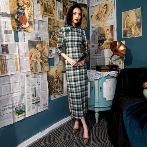 Chinese Traditional Cheongsam Dress XL Mandarin Collar Split Elegant Dress Cotton Linen Daily Casual Suede Cheongsam Long Qipao