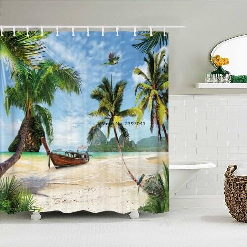 Sunny Beach Scenery Waterproof Shower Curtains Sea Beach landscape Printing Bathroom Curtain With Hooks Decor Bath Screen