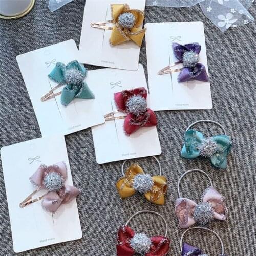 10pcs/lot Girl Hair Accessories Bows Clips Hair Rope Pom Pom Flash Lovely Hair Hairpins BB Clip Children Small Fresh Headdress
