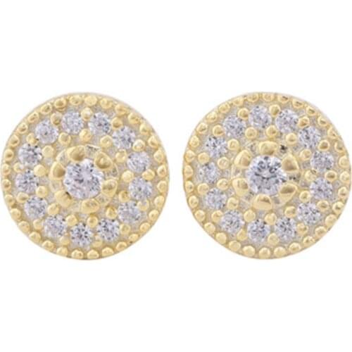 Good Quality Shining Gold Gold 100% 925 Pure Silver Simple CZ Paving Round Stud Earring Romantic Wedding Jewelry Drop Shipping