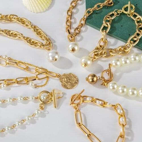 Bohemian Punk 2021 Gold Color Charm Chain Bracelets For Women Multilayer Pearl Butterfly Alloy Bangle Bracelets Fashion Jewelry