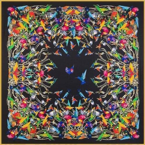 Bird Animal Printed Women Twill Kerchief Scarf Blanket Silk Square Scarf Femal Fashion Shawls Throw Blanket 130x130cm