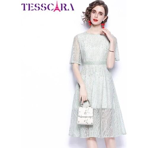 TESSCARA Women Summer Elegant Lace Dress Festa High Quality Vintage Party Robe Femme Runway A-Line Designer Casual Vestidos