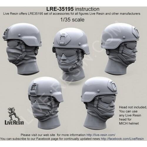 Live Resin LRE-35195 1/35 Uncovered Mich Helmet with Norotos one hole shroud and Milspec MICH plate