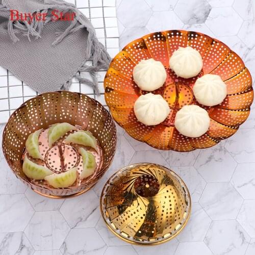 1PC Stainless Steel Gold Steaming Tray Multi-Function Changeable Fruit Tray Retractable Folding Magic Steamer Tray Steaming Rack