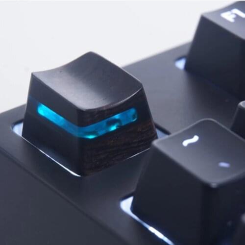 1pc Interlayer Transmission Black Blue Resin Wood Keycaps For Cherry Mx Switch Mechanical Game Keyboard R1 R2 R3 R4 Wood Keycaps