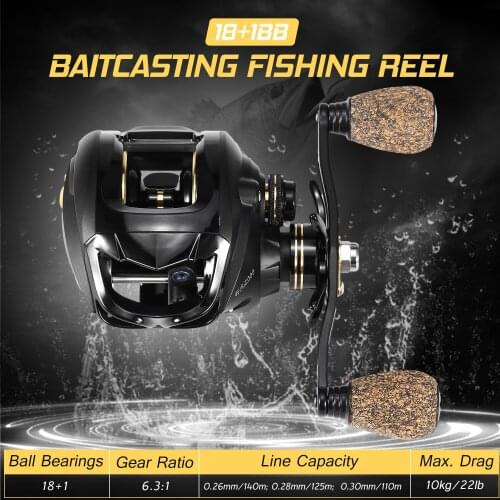 18+1 Ball Bearings Baitcasting Fishing Reel with Deep Shallow Spools 6.3:1 Gear Ratio Poweful Fishing Bait Casting Reel Fishing