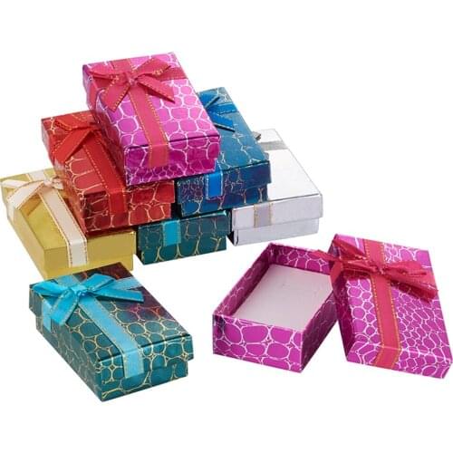 24Pcs 8x5x3cm Cuboid Cardboard Gift Boxes With Sponge Insdie Carrying Cases For Jewelry Packaging Display Randomly Mixed Color