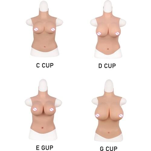 5G High Neck Sleeveless Crossdressing Realistic Silicone C-G Cup Breast Form Suit Fake Boobs For Transgender Shemale Drag Queen