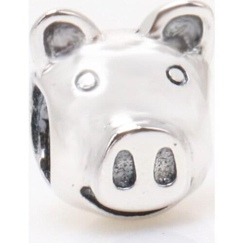 Bewill Genuine 925 Sterling Silver Pig head beads fit Original Charm Bracelet Jewelry Making DIY Gift