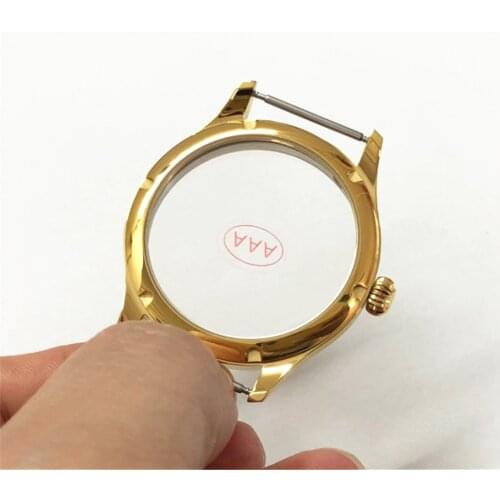 44mm 316L Stainless steel Plating 18K gold watch cases fit ETA6497/6498 Front mirror are Morse grade 9 double sapphire crystal