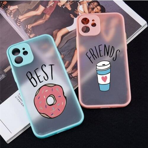 Lovely Donuts Cofe BFF Phone Case For iPhone 11 Pro Max 12 X XS XR SE2020 6s 7 8 Plus Cute Friends Hard Matte Cover Black Fundas