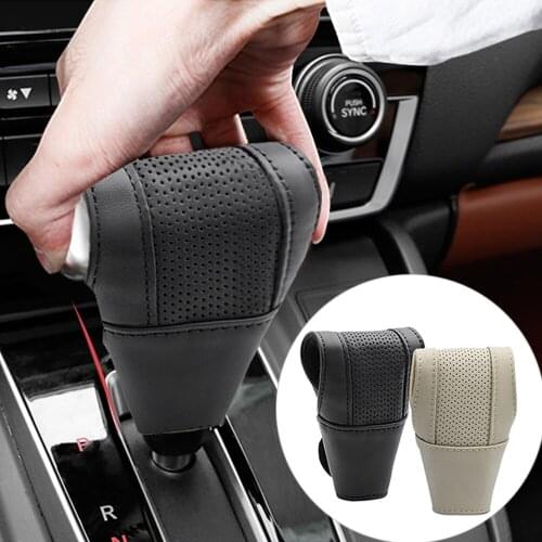 For Gear Lever Cover Shifter Knob Case Fit Gearbox Stick Shift Collars Handle Protector Protective Anti-Slip Cover Leather Black