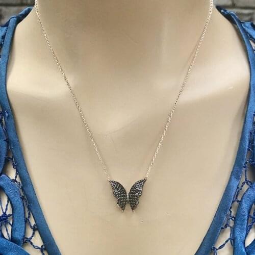 Black Butterfly 925 Sterling Silver Necklace Women Girls Gift Jewelry Accessories Fashion Handmade Elegant Chain