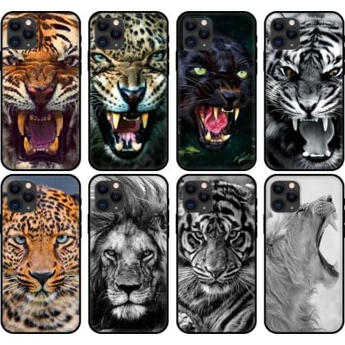 Black tpu case for iphone 5 5s se 2020 6 6s 7 8 plus x 10 XR XS 11 12 mini pro MAX back cover Animal tiger lion leopard