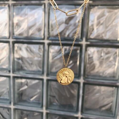 CHUANGU 18k Gold Cupid Wings Double Necklace Pendant Handmade Choker Boho Collier Femme Kolye Collares Women Jewelry